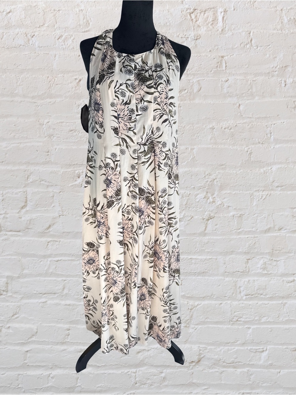 Madewell Cream Floral Halter T back  Dress with Black Print
